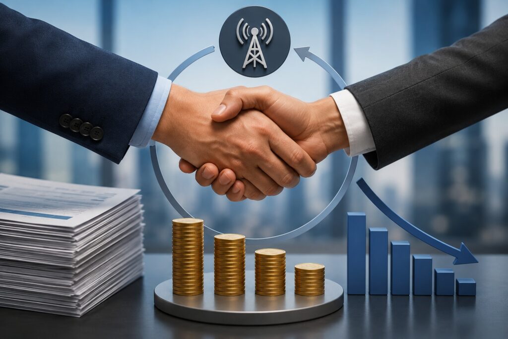 Shared savings model where a wireless firm is paid from verified cost reductions